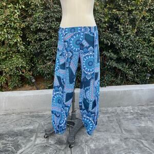 2000s American Rag Cie Blue Paisley Boho Harem Pants XS – Open Leg Festival Y2K
